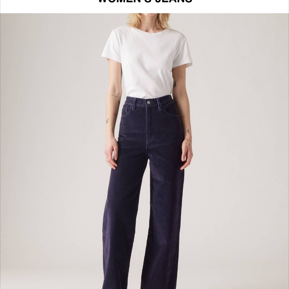 Levi's Women's Ribcage Wide Leg Jeans - Dark Blue corduroy